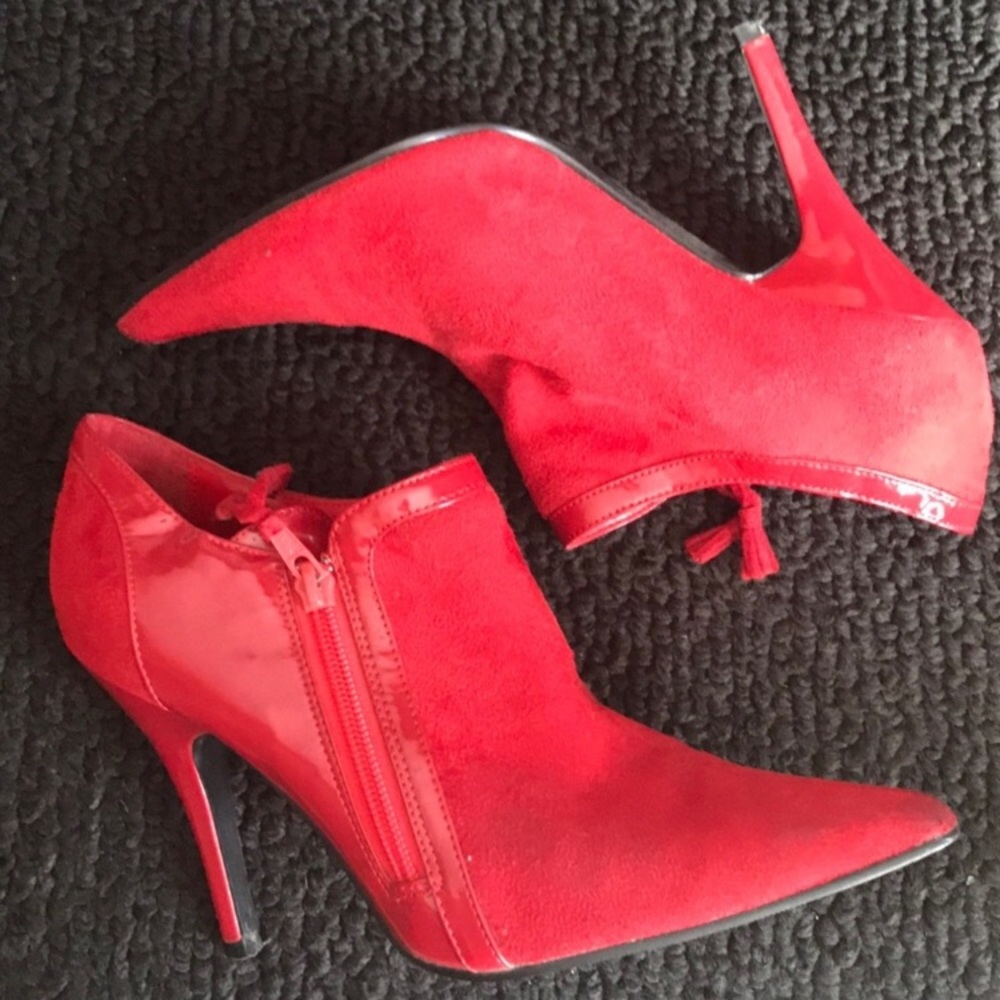 RED SUEDE ANKLE BOOTS